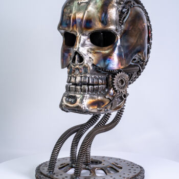 Sculpture titled "Skull metal art scu…" by Chatree Choorachatatorn (Mari9art), Original Artwork, Metals