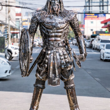 Sculpture titled "Viking warrior meta…" by Chatree Choorachatatorn (Mari9art), Original Artwork, Metals