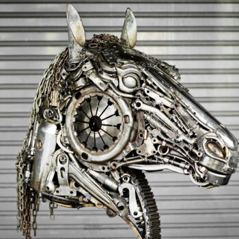 Sculpture titled "Horse metal art - C…" by Chatree Choorachatatorn (Mari9art), Original Artwork, Metals