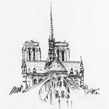 Rysunek zatytułowany „Notre Dame Paris 01” autorstwa Chelo Leyria, Oryginalna praca, Ołówek