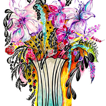 Malerei mit dem Titel "Flower Bouquet" von Cheryl Paolini, Original-Kunstwerk, Acryl