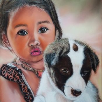 Painting titled "" My dog, my only w…" by Véronique Chevalier, Original Artwork, Pastel