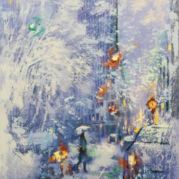 Painting titled "Winter Blue and Fla…" by Chin H Shin, Original Artwork, Oil Mounted on Wood Stretcher frame