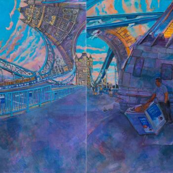 Schilderij getiteld "tower bridge a" door Chin Kong Yee, Origineel Kunstwerk, Olie