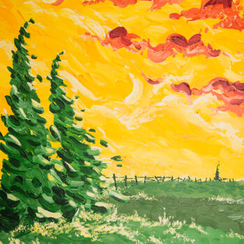Картина под названием "Field of Grace" - Chong, Подлинное произведение искусства, Акрил Установлен на Деревянная рама для но…