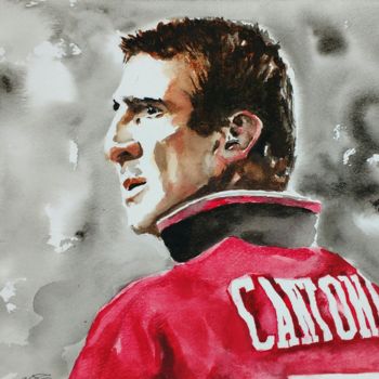 Pintura titulada "Eric Cantona" por Jonesy12, Obra de arte original, Acuarela