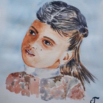 Pittura intitolato "la petite fille de…" da Chris Texier, Opera d'arte originale, Acquarello