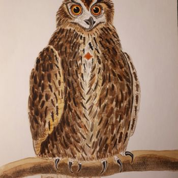 Painting titled "Le grand duc" by Chris Texier, Original Artwork, Watercolor