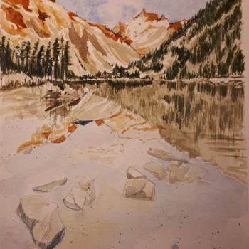 Peinture intitulée "Le lac du Néouvielle" par Chris Texier, Œuvre d'art originale, Aquarelle