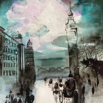 Painting titled "Londres" by Christophe Trogno, Original Artwork, Watercolor