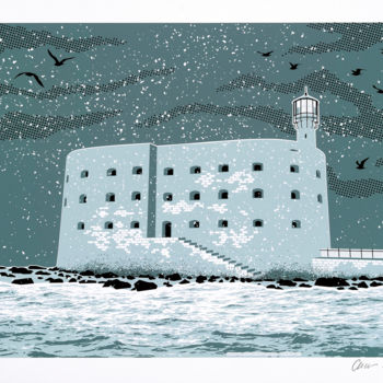 Printmaking titled "Fort Boyard sous la…" by Chrisgraphie, Original Artwork, Screenprinting