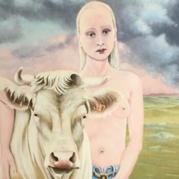 Painting titled "charolais bull and…" by Christopher Skelton, Original Artwork, Oil