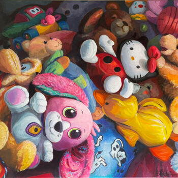 Peinture intitulée "Kitty's Friends" par Christel Fréon, Œuvre d'art originale, Acrylique Monté sur Châssis en bois