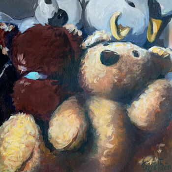 「My name is teddy」というタイトルの絵画 Christel Fréonによって, オリジナルのアートワーク, アクリル 段ボールにマウント