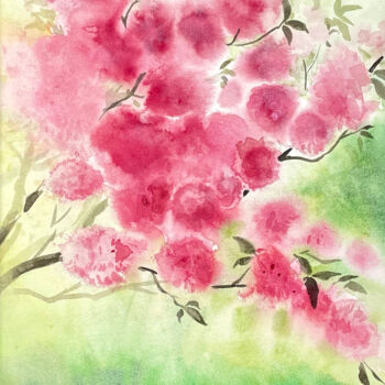 Dibujo titulada "Sakura" por Christel Fréon, Obra de arte original, Acuarela Montado en Cartulina