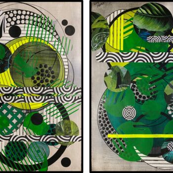 Malarstwo zatytułowany „Green shapes diptyq…” autorstwa Christelle Riffet (Céhère), Oryginalna praca, Akryl