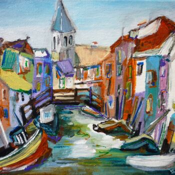 Pintura intitulada "Burano" por Christelle Veron Cherbonnier, Obras de arte originais, Acrílico Montado em Armação em madeira