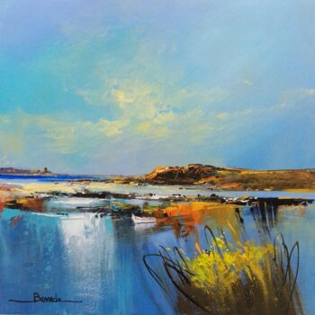 Painting titled "Couchant sur le lac…" by Christian Bessede, Original Artwork, Acrylic Mounted on Other rigid panel