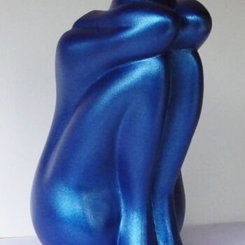 Sculpture titled "Repli Sur Soi bleue" by Christian Choquet, Original Artwork, Resin