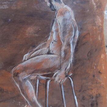 Dessin intitulée "Homme assis sur tab…" par Christian Choquet, Œuvre d'art originale, Acrylique