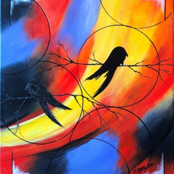 Malerei mit dem Titel "OISEAUX SUR LA BRAN…" von Christian Riotte (Crys), Original-Kunstwerk, Acryl