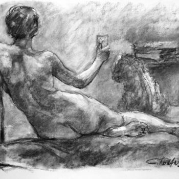 Drawing titled "académie 1996 30" by Christian Rolland, Original Artwork, Charcoal