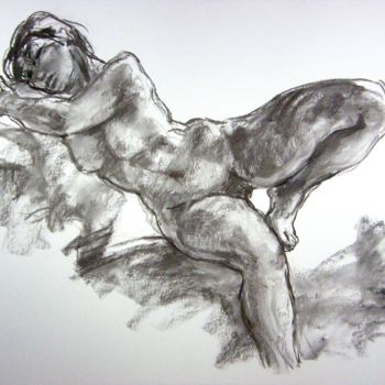 「fusain 2000 36」というタイトルの描画 Christian Rollandによって, オリジナルのアートワーク, 木炭