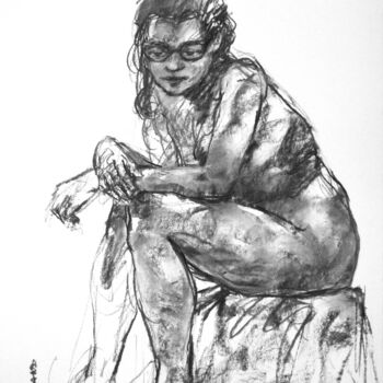 Drawing titled "fusain 50/65 2011 1…" by Christian Rolland, Original Artwork, Charcoal