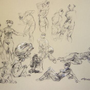 Drawing titled "fusain & craie 50/6…" by Christian Rolland, Original Artwork, Charcoal