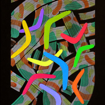 Schilderij getiteld "Boomerangs" door Christian Vidal, Origineel Kunstwerk, Acryl Gemonteerd op Houten paneel
