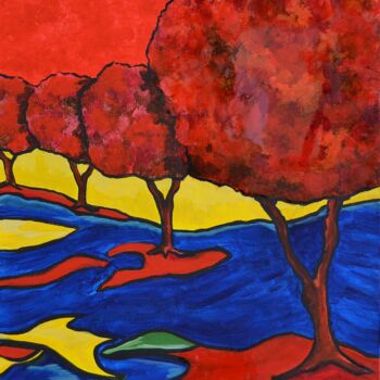 Картина под названием "Red trees - Contemp…" - Christiane Marette (Christiane Marette - B.C Créations), Подлинное произведен…