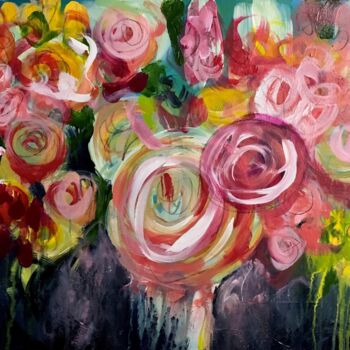 Peinture intitulée "The flowers of love…" par Christiane Roy, Œuvre d'art originale, Acrylique