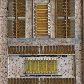 Collages intitolato "SampoS - bouteille…" da Christiane Seguin, Opera d'arte originale, Collages Montato su Pannello di legno