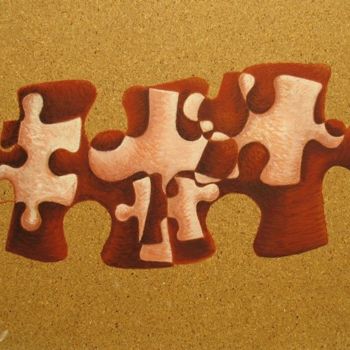 Painting titled "Vache-puzzle, huile…" by Christian Lopez, Original Artwork