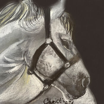绘画 标题为“"Белый конь"” 由Christina Kristovsky, 原创艺术品, 油 安装在纸板上