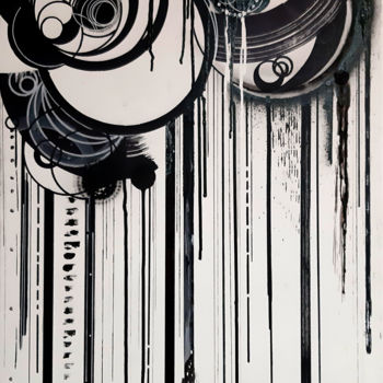 Dibujo titulada "Cercles 1" por Christine Barone, Obra de arte original, Rotulador Montado en Bastidor de camilla de madera