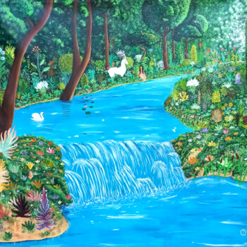 Painting titled "Rivière luxuriante" by Christine Barone, Original Artwork, Acrylic