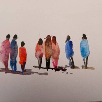 Peinture intitulée "Les gens" par Christine Catrevaux, Œuvre d'art originale, Aquarelle