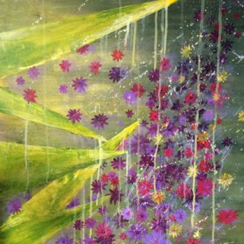 Painting titled "Envolée de fleurs" by Christine Desplanque, Original Artwork, Acrylic