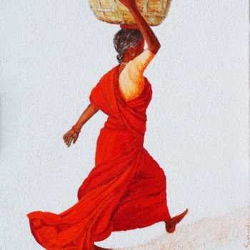 Painting titled "Jaishri" by Christine Guenand, Original Artwork, Acrylic Mounted on Wood Stretcher frame