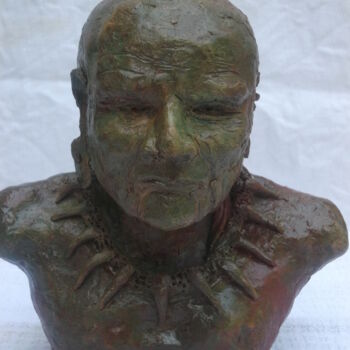 Sculpture titled "buste indien huron…" by Christophe Schaefer, Original Artwork, Terra cotta