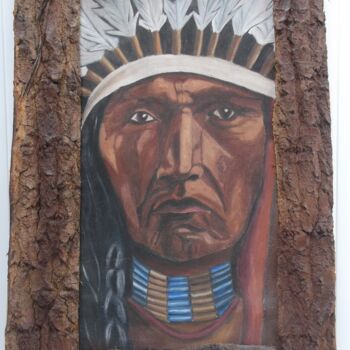 Painting titled "chef indien sioux" by Christophe Schaefer, Original Artwork, Oil