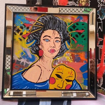 Peinture intitulée "Geisha graffiti" par Christopher Normandin (Dark art), Œuvre d'art originale, Acrylique Monté sur Carton