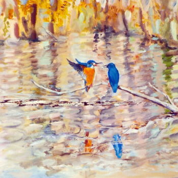 Malarstwo zatytułowany „Kingfishers” autorstwa Christopher Walker, Oryginalna praca, Olej