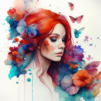 Arts numériques intitulée "Watercolor Floral R…" par Chromatic Fusion Studio, Œuvre d'art originale, Aquarelle