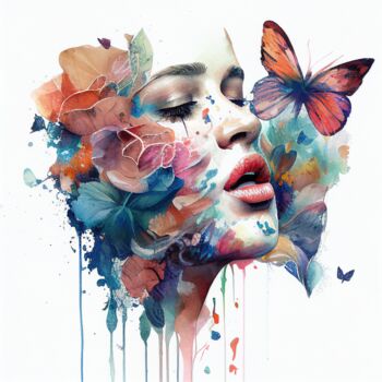 Grafika cyfrowa / sztuka generowana cyfrowo zatytułowany „Watercolor Floral W…” autorstwa Chromatic Fusion Studio, Oryginaln…