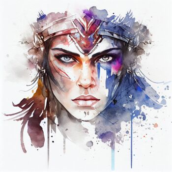 Grafika cyfrowa / sztuka generowana cyfrowo zatytułowany „Watercolor Warrior…” autorstwa Chromatic Fusion Studio, Oryginalna…