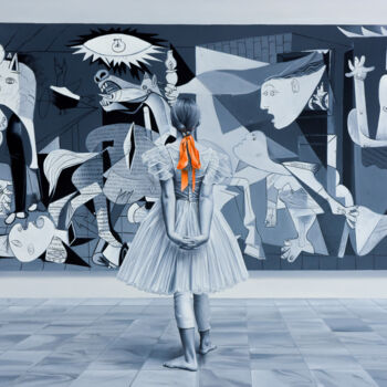 Ζωγραφική με τίτλο "Ballerina and Guern…" από Chung Yau Shek, Αυθεντικά έργα τέχνης, Λάδι Τοποθετήθηκε στο Ξύλινο φορείο σκε…