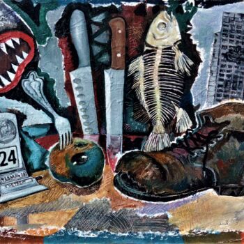 Картина под названием "Рваный ботинок.  Во…" - Chuzhik, Подлинное произведение искусства, Масло