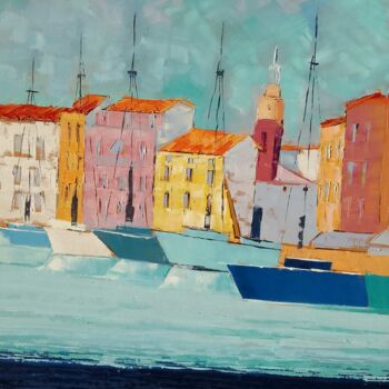 Pintura titulada "Port Saint Tropez 5" por Cica, Obra de arte original, Oleo